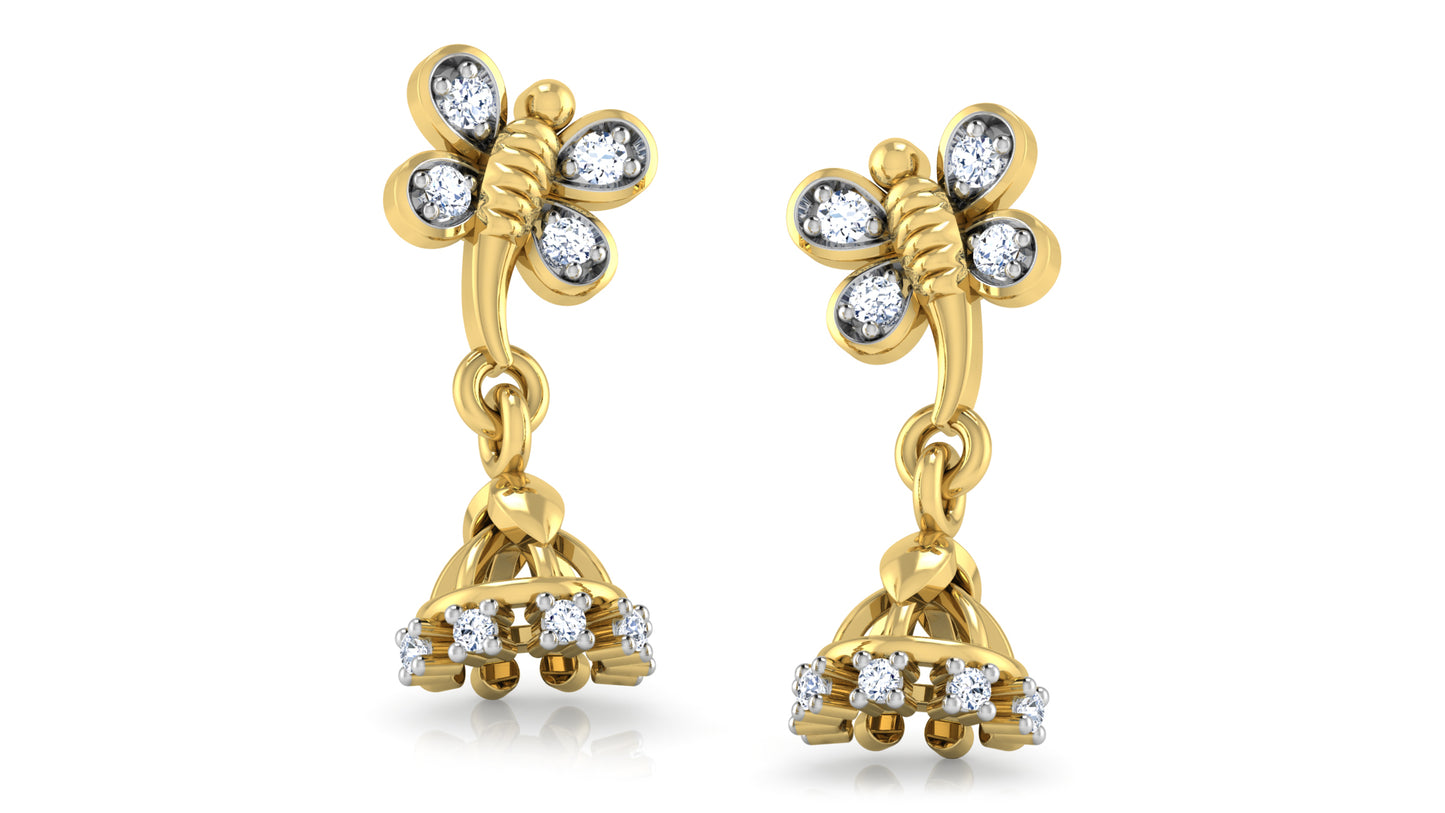 Butterfly Bellantina Diamond Gold Danglers Lab grown diamond jewelry 