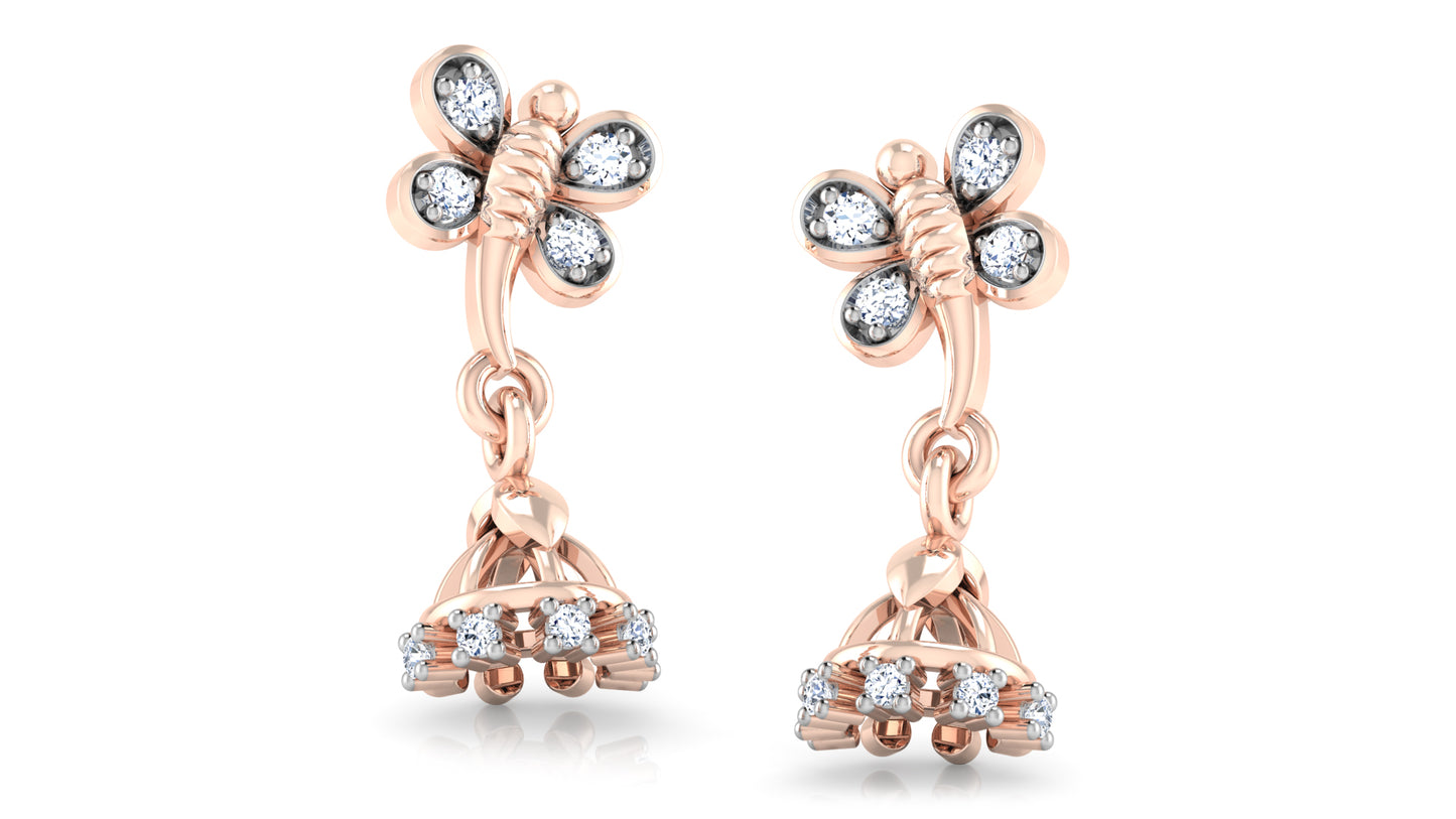 Butterfly Bellantina Diamond Rose Gold Danglers Lab grown diamond jewelry