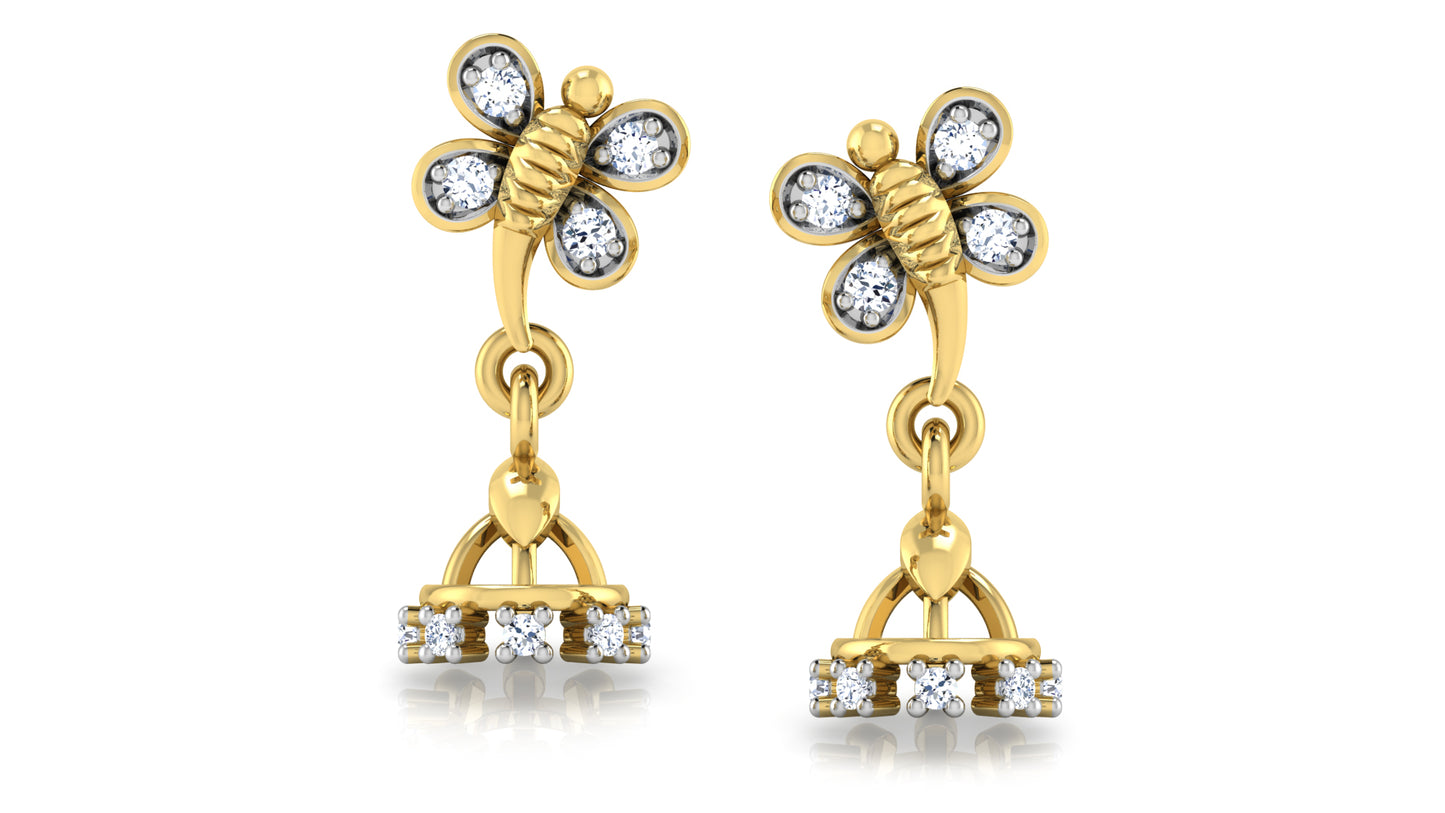 Sparkling Butterfly Bellantina Diamond Gold Danglers Lab grown diamond jewelry