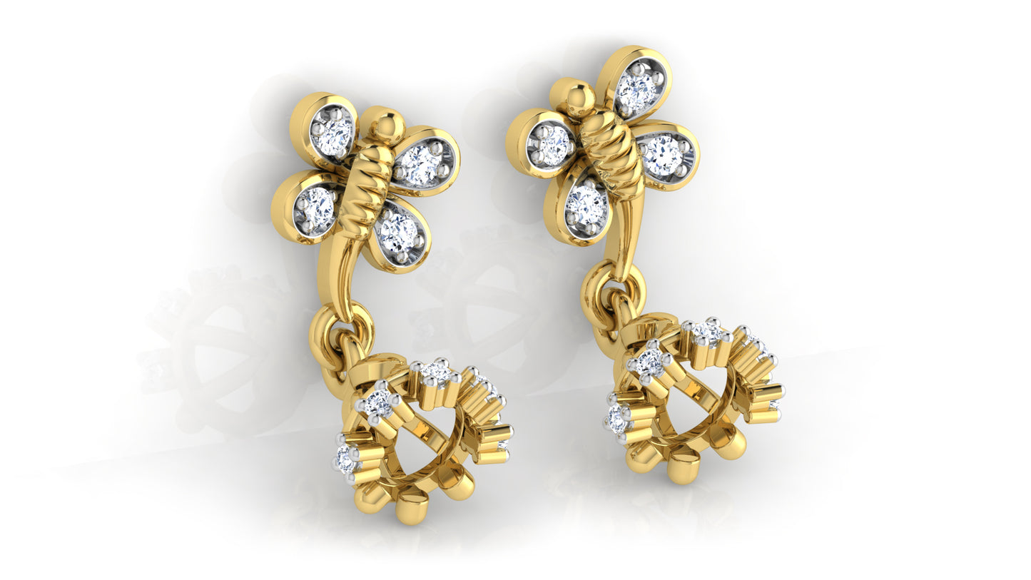 Butterfly Bellantina Diamond Gold Danglers bottom view Lab grown diamond jewelry