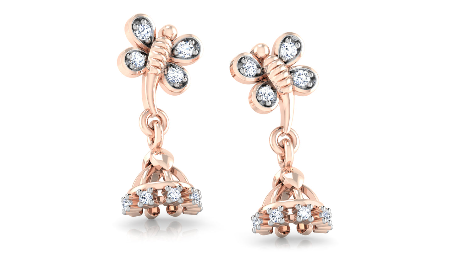 Butterfly Bellantina Diamond rose Gold Danglers front and side view Lab grown diamond jewelry