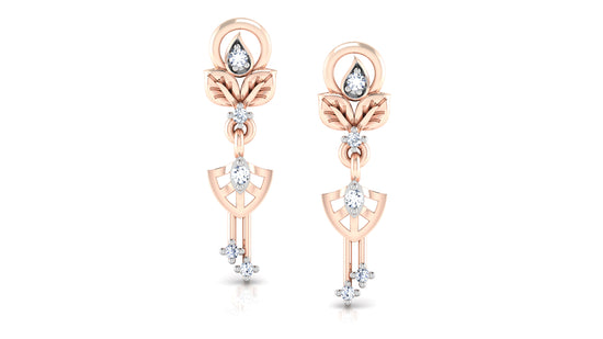 Ancient Pendulum Artificial Diamond Rose Gold Danglers front and Side view