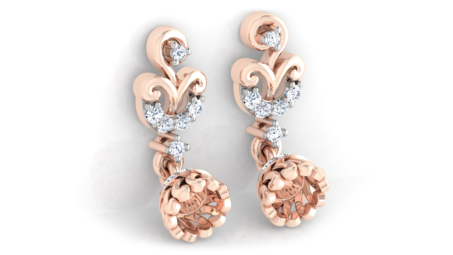 Diahart Bulbousa Frantica Lab Grown Diamond Rose Gold Danglers Bottom view