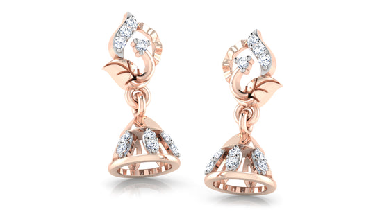 Rose Gold Leaves n Cones Diamond Danglers Front View