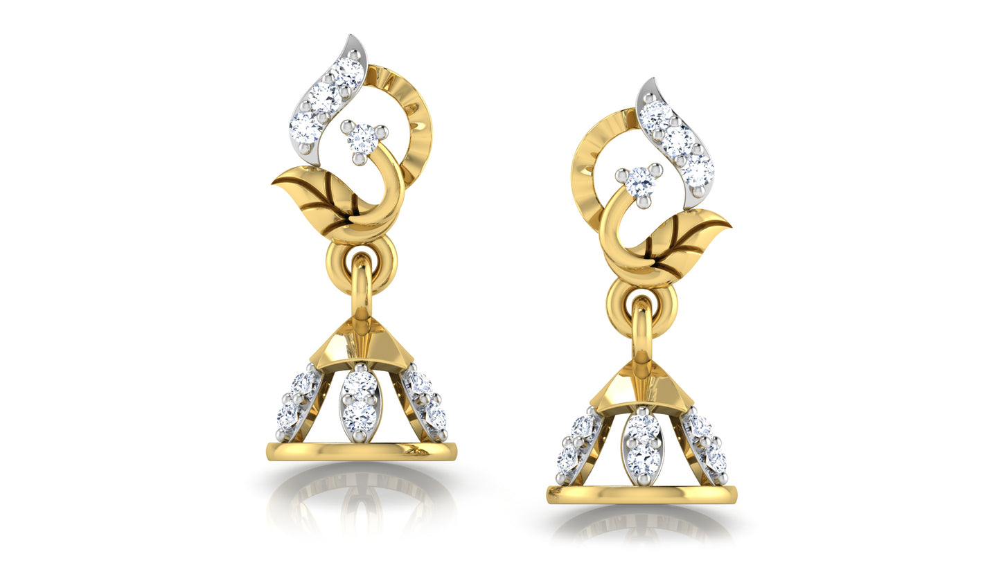 Gold Leaves n Cones Diamond Danglers Front View