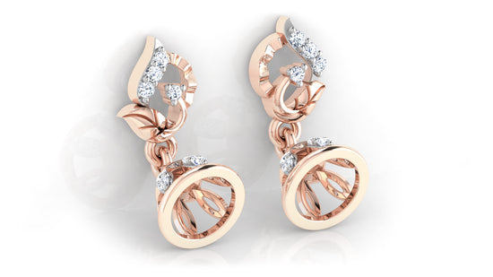 Rose Gold Leaves n Cones Synthetic Diamond Danglers Under View