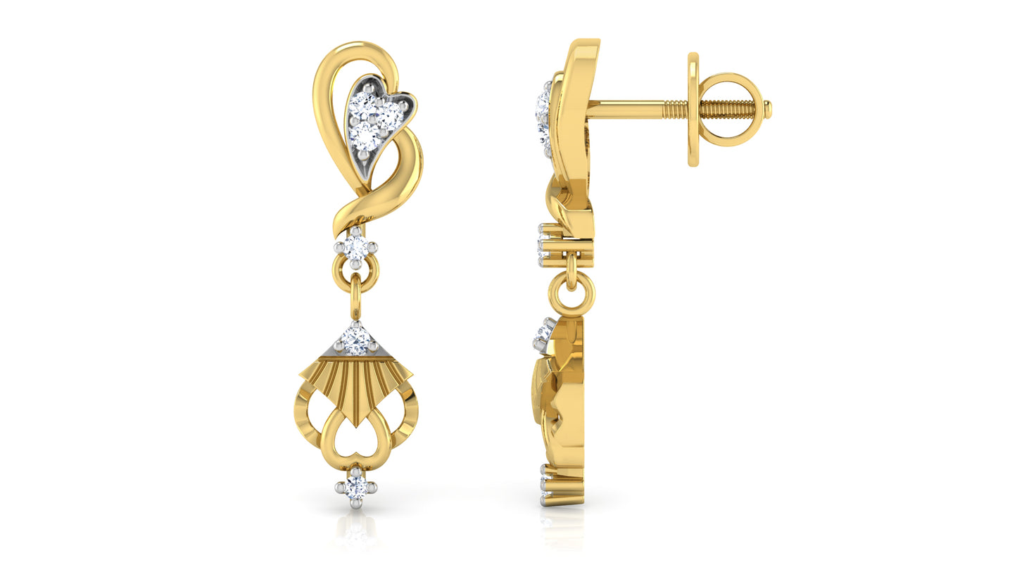 Striking Beauty Artificial Diamond Gold Danglers Front & Side View