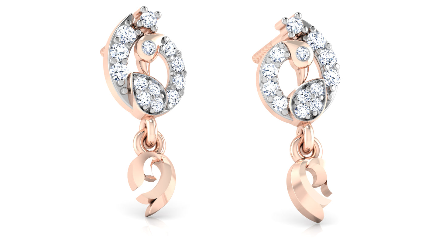 FishTail Synthetic Diamond Rose  Gold Danglers Jewelry.Best Lab Grown Diamond jewelry in chennai