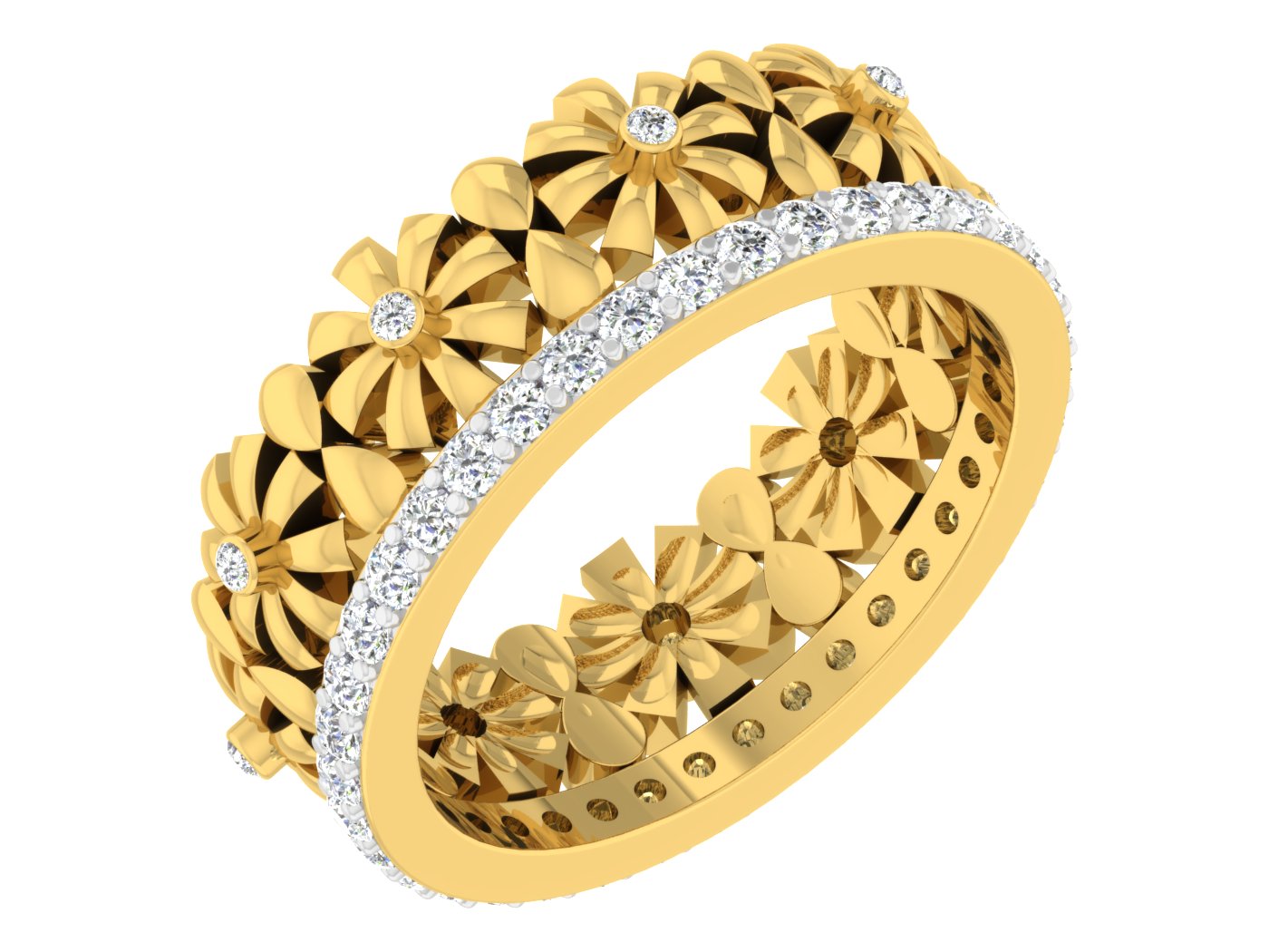 Clematis Octobella artificial  Diamond Gold Band Side View Best Synthetic Diamond in Chennai at Diahart.