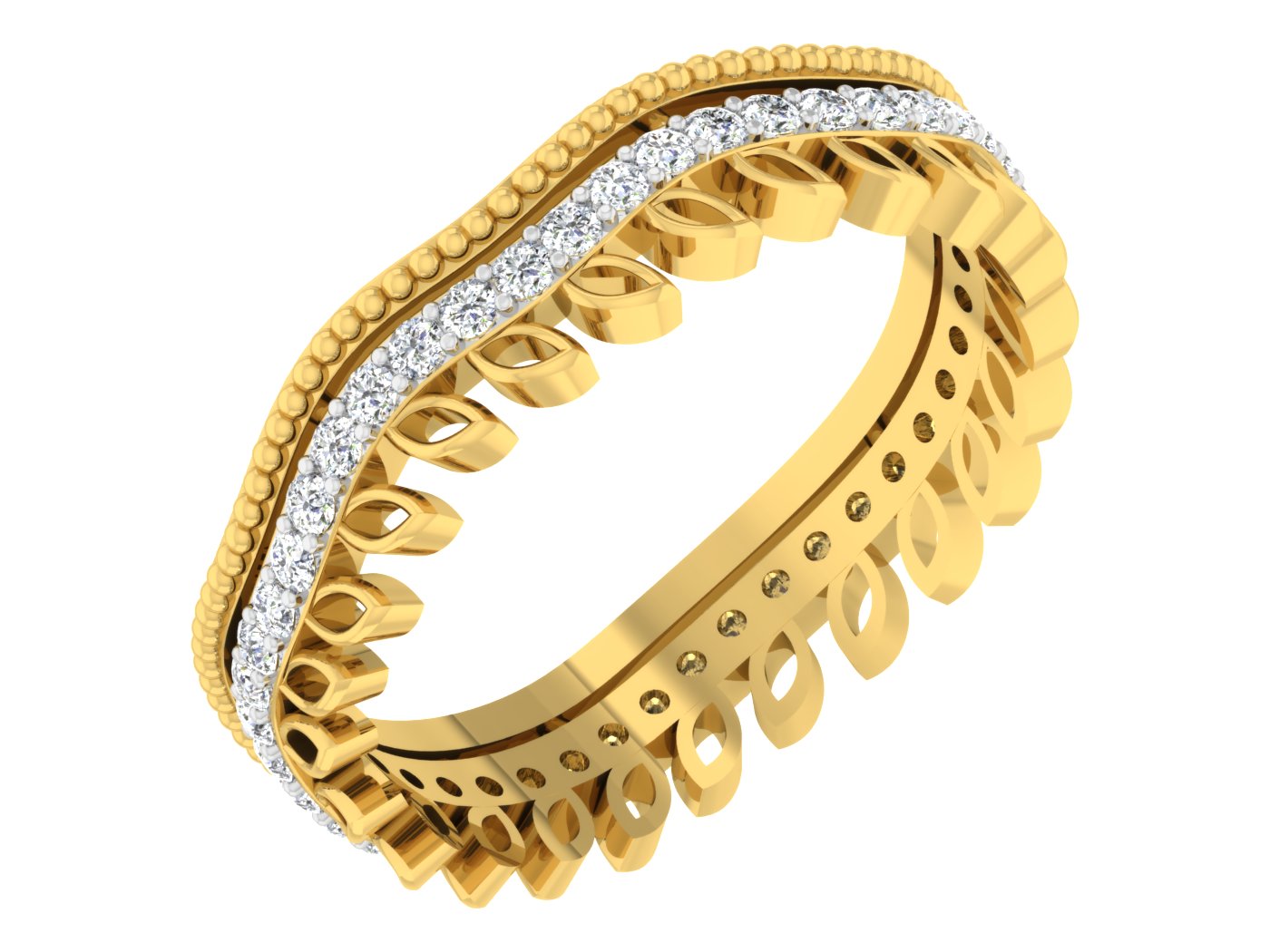 Wave Wonder Synthetic Diamond Gold Band Side View.Best Artificial Diamond Jewelry in Chennai