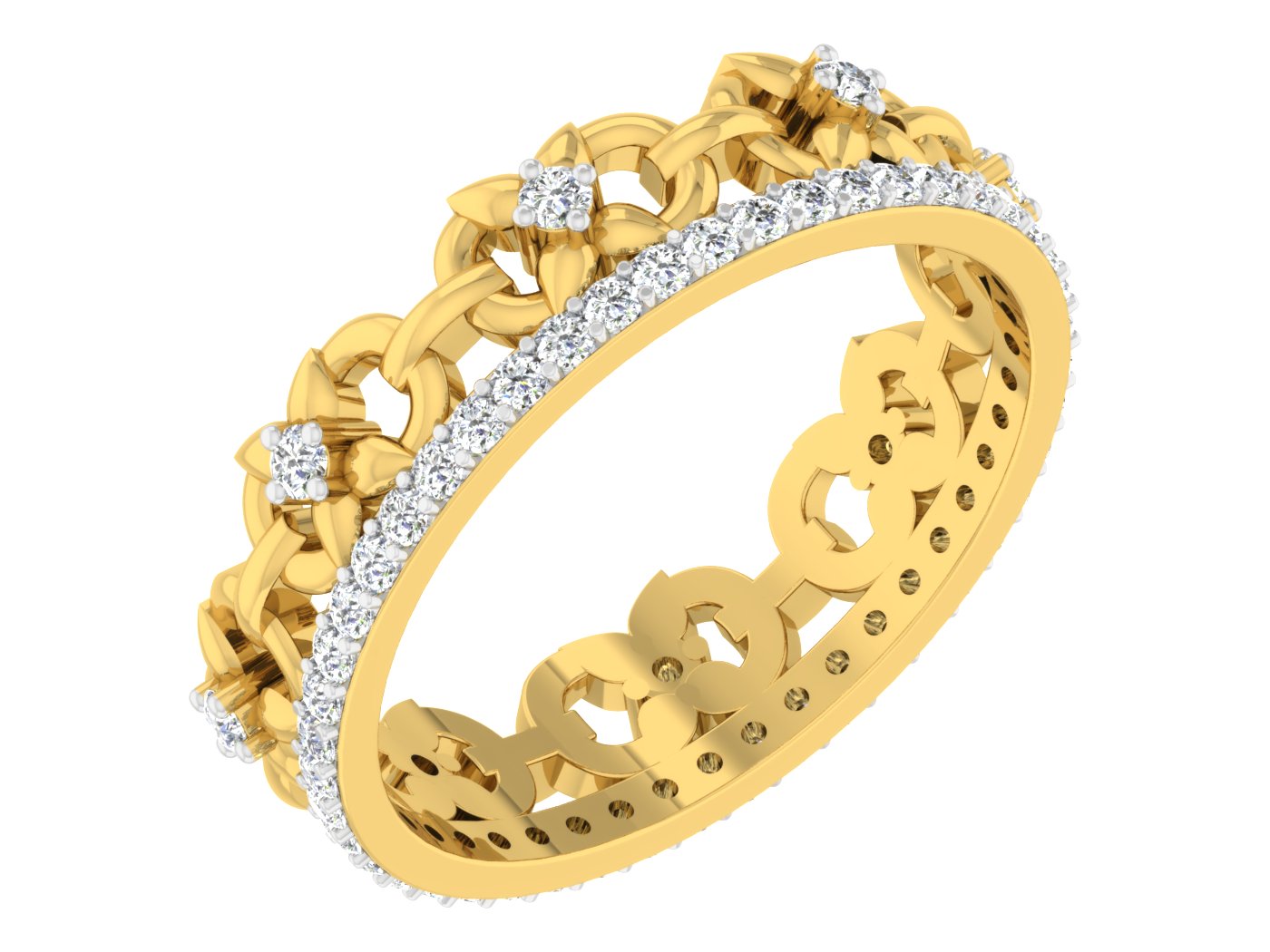 Flower Locks Lab Grown Diamond Gold Band Side View. Best Artificial Diamond Jewelry in Chennai at Diahart.