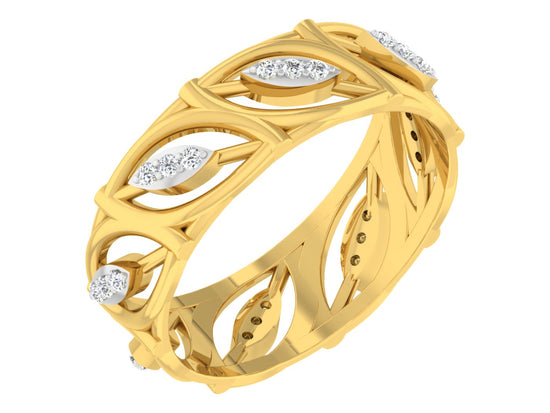 Leaf Struck Artificial Diamond Gold Band Front View.Best Synthetic Diamond Jewelry in Chennai