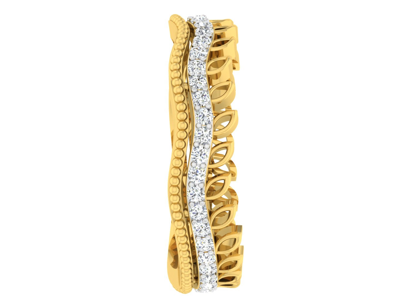 Wave Wonder Synthetic Diamond Gold Band Front View.Best Artificial Diamond Jewelry in Chennai