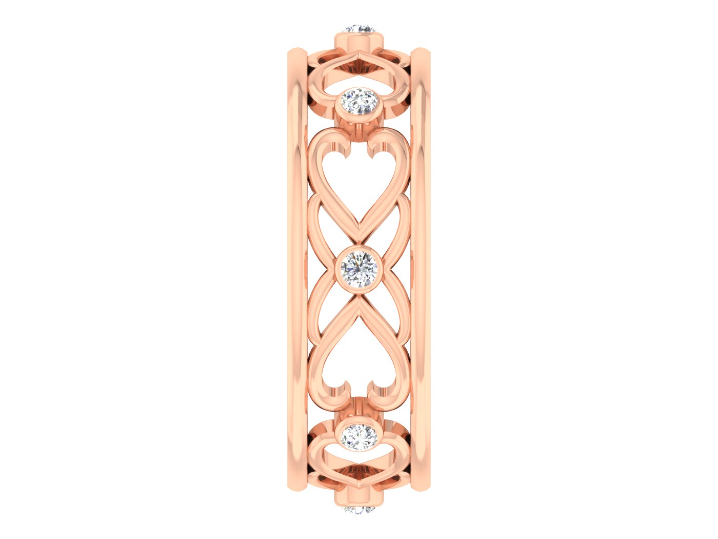 Heart to Heart Artificial Diamond Rose Gold Band Front View.Best Synthetic Diamond Jewelry in Chennai