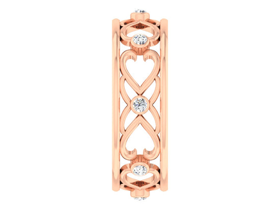 Heart to Heart Artificial Diamond Rose Gold Band Front View.Best Synthetic Diamond Jewelry in Chennai