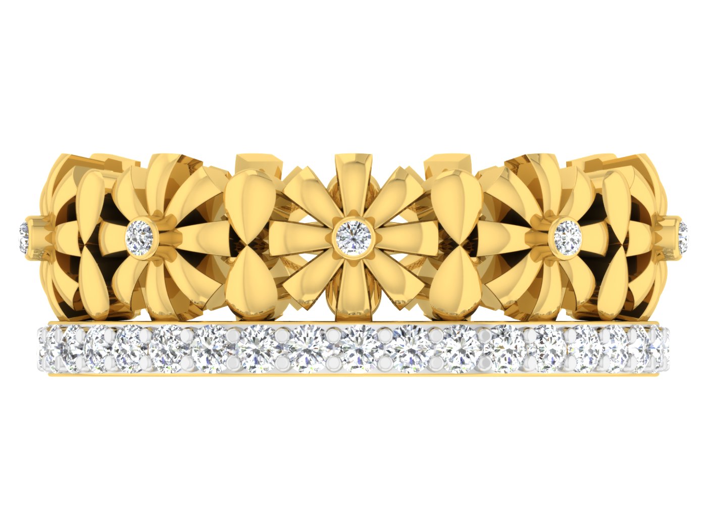 Clematis Octobella artificial  Diamond Gold Band Top View Best Synthetic Diamond in Chennai at Diahart.