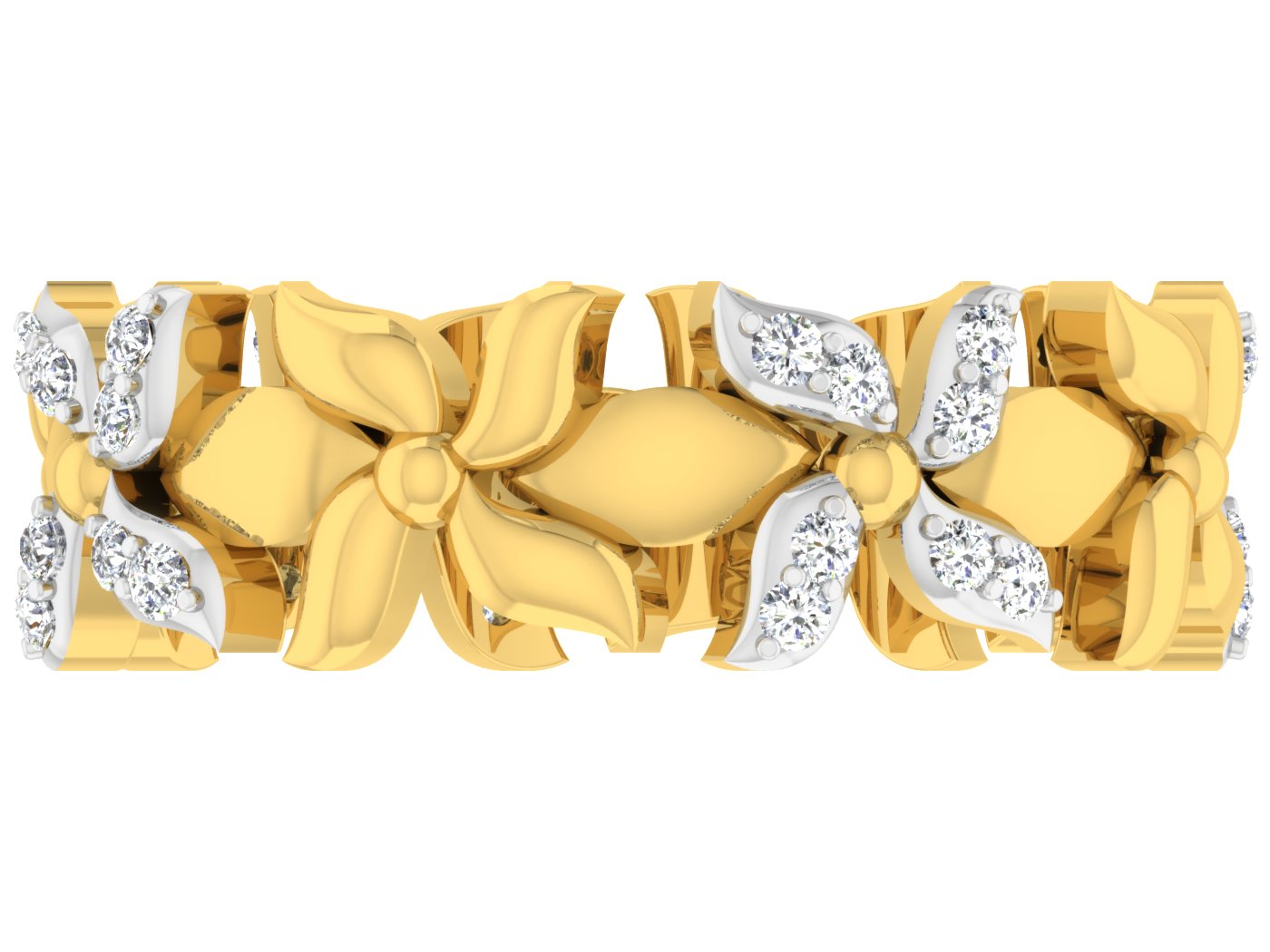 Glodia Flowers Synthetic Diamond Gold Band Top View .Best Lab Grown Diamond Jewelry at Diahart.