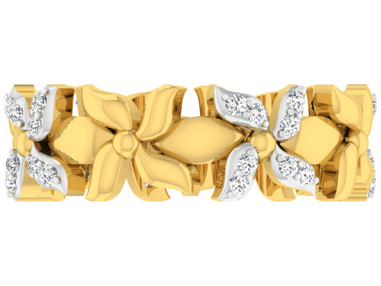 Glodia Flowers Synthetic Diamond Gold Band Top View .Best Lab Grown Diamond Jewelry at Diahart.