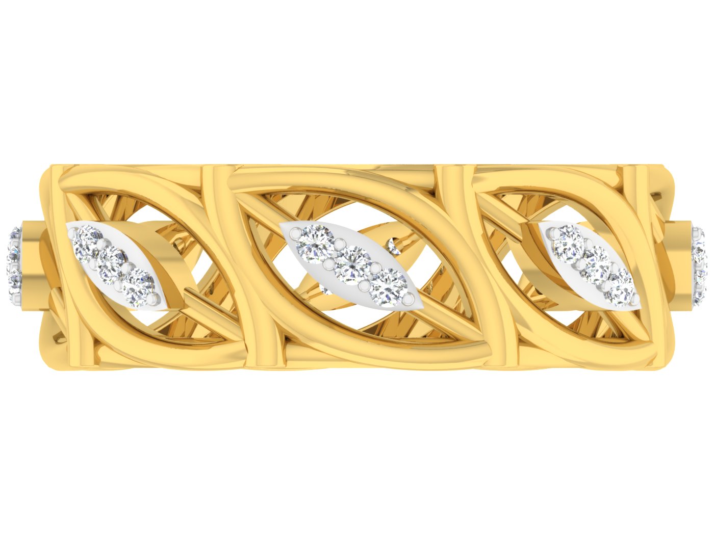 Leaf Struck Artificial Diamond Gold Band Top View.Best Synthetic Diamond Jewelry in Chennai