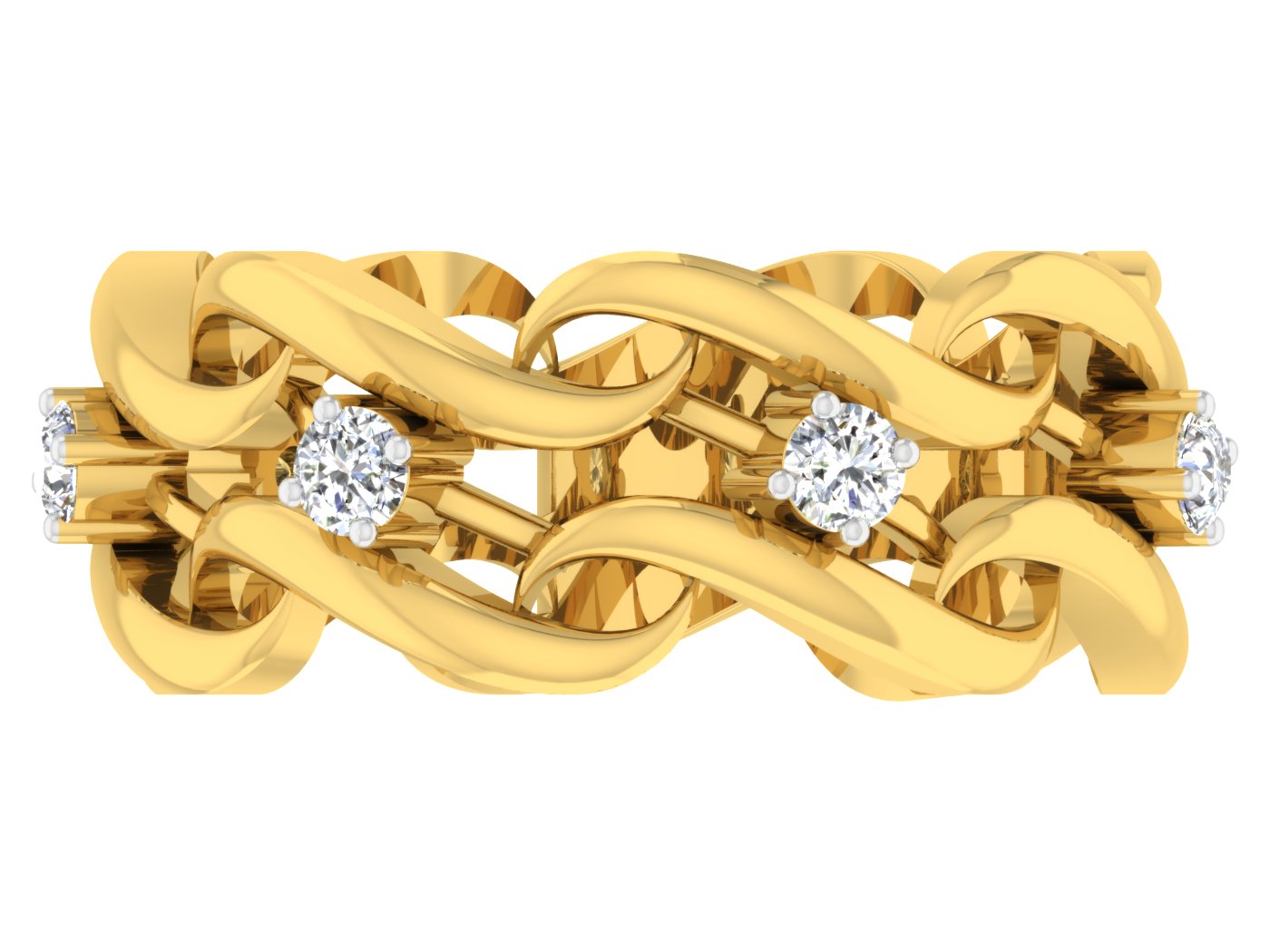 Gold Waves Synthetic Diamond Band Top View.Best Artificial Diamond Jewelry