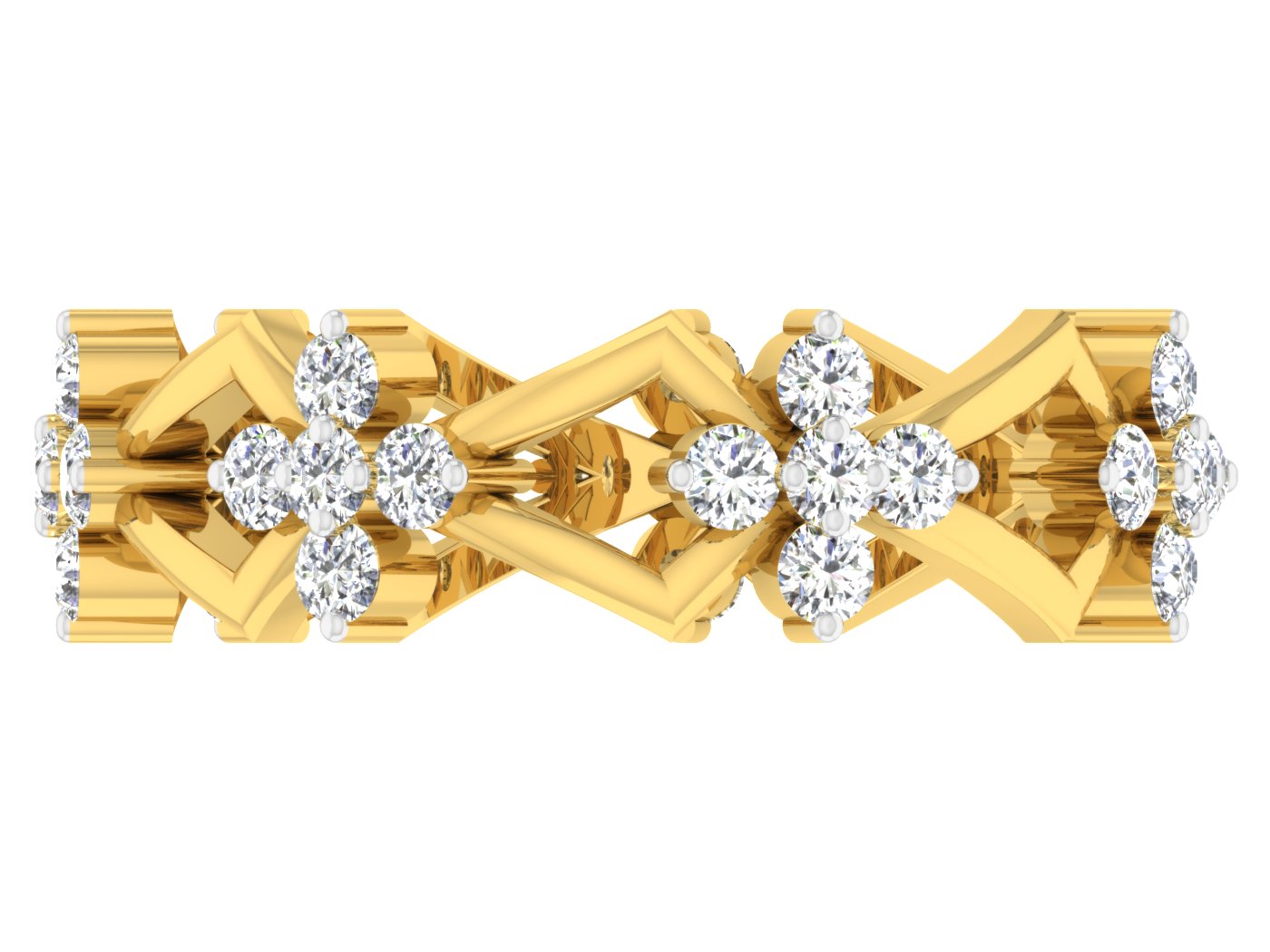 Flower Frenzy Artificial Diamond Gold Band Top View.Best Synthetic Diamond Jewelry in Chennai at Diahart.