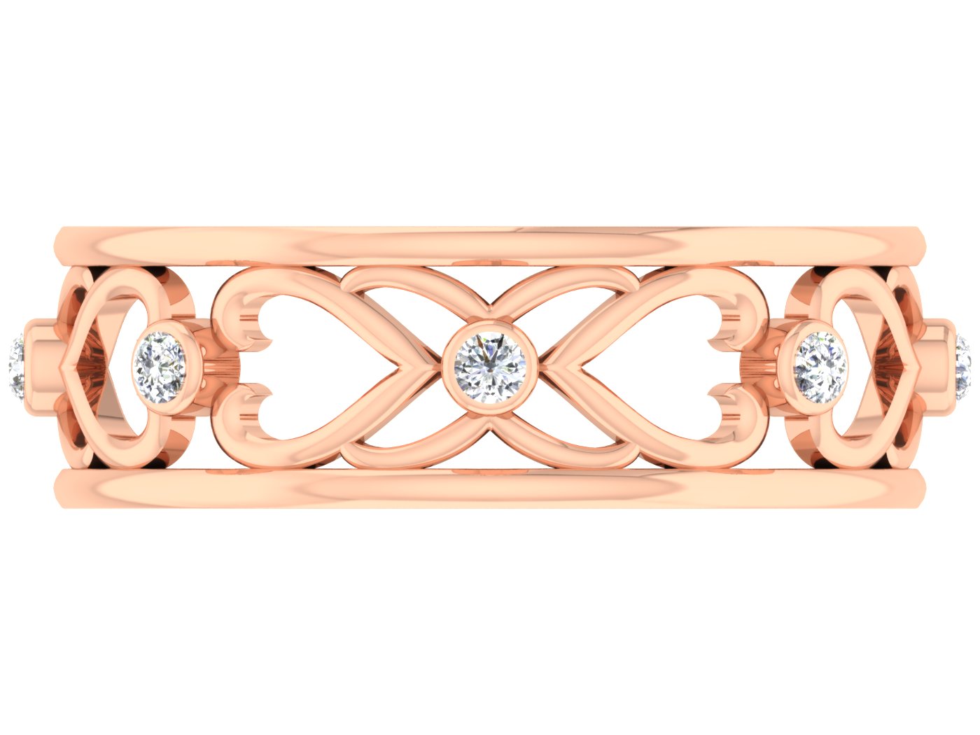 Heart to Heart Artificial Diamond Rose Gold Band Top View.Best Synthetic Diamond Jewelry in Chennai