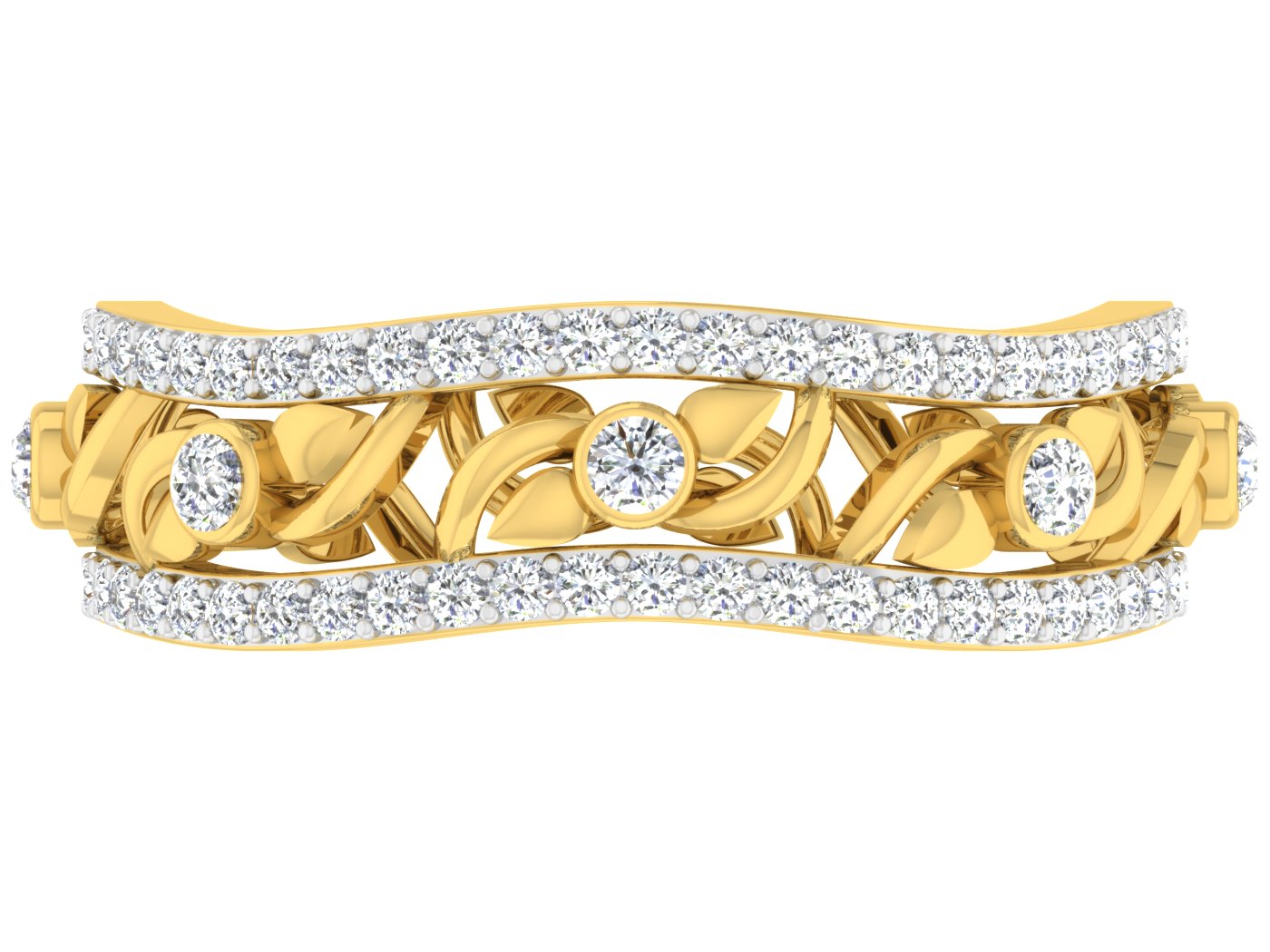 Rain Rider Lab Grown Diamond Gold Band Top View.Best Artificial Diamond Jewelry in Chennai