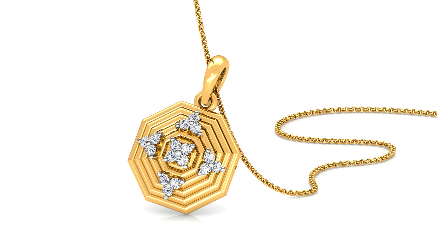 Concentric Octagons Diamond Earrings And Pendant Set