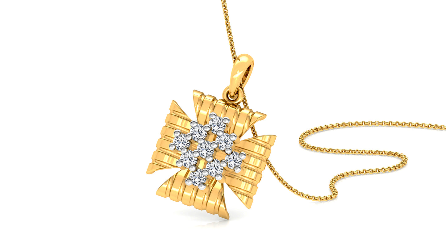 Striped Flower Diamond Earrings And Pendant Set