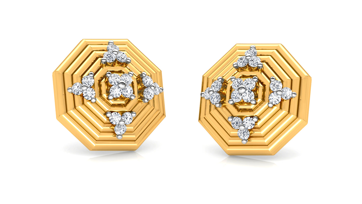 Concentric Octagons Diamond Earrings And Pendant Set