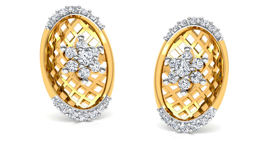 Gold Basket Diamond Earrings And Pendant Set