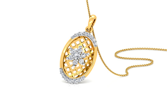 Gold Basket Diamond Earrings And Pendant Set