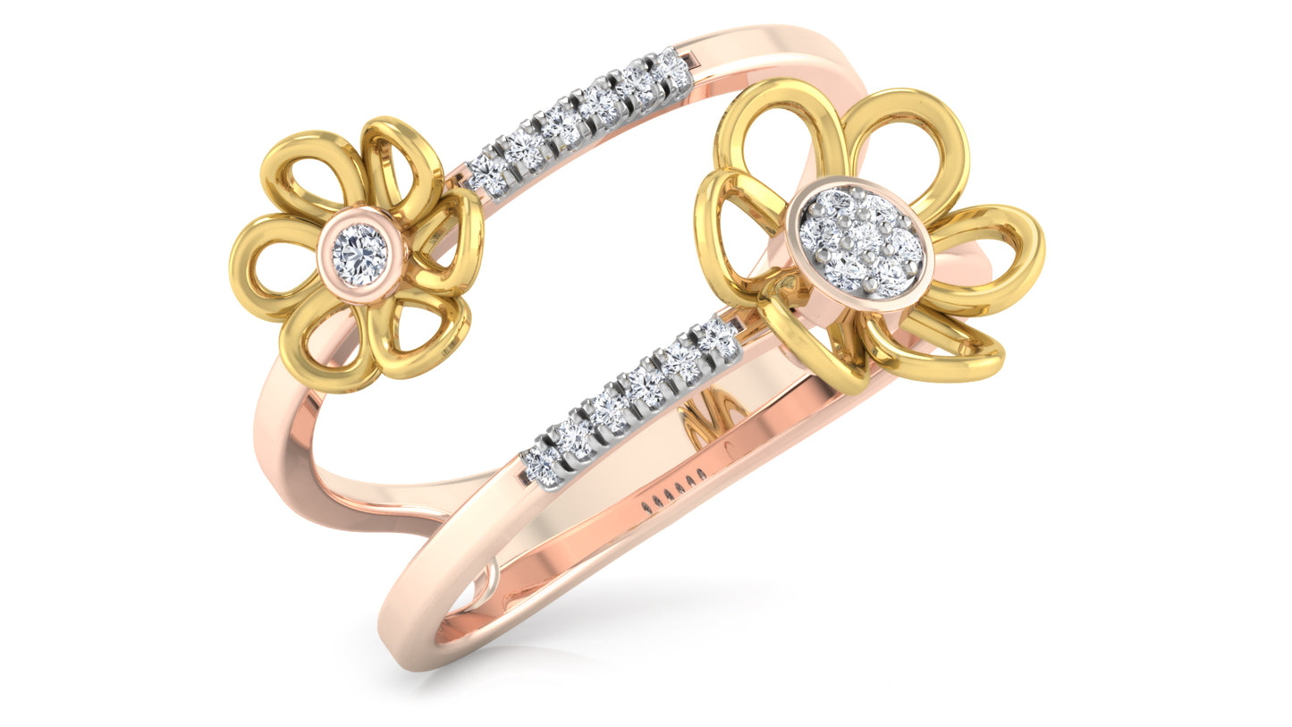 Flower n Band Duo Diamond Ring