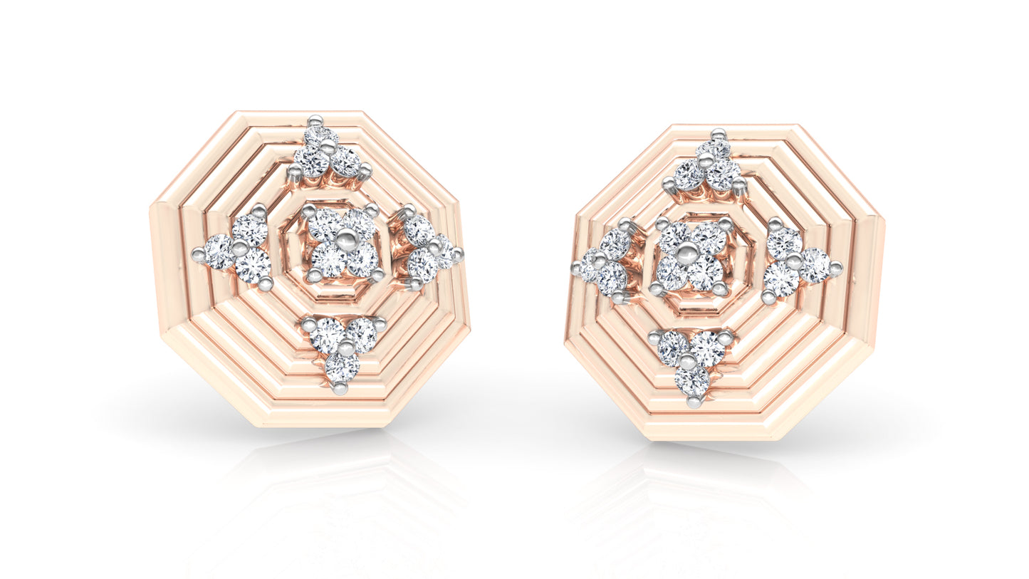 Concentric Octagons Diamond Earrings And Pendant Set