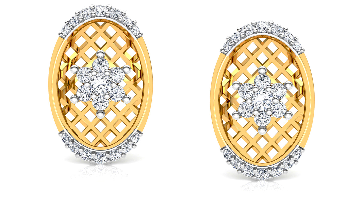 Gold Basket Diamond Earrings And Pendant Set