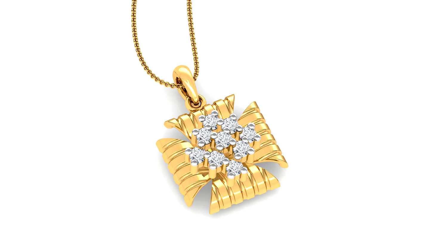 Striped Flower Diamond Earrings And Pendant Set