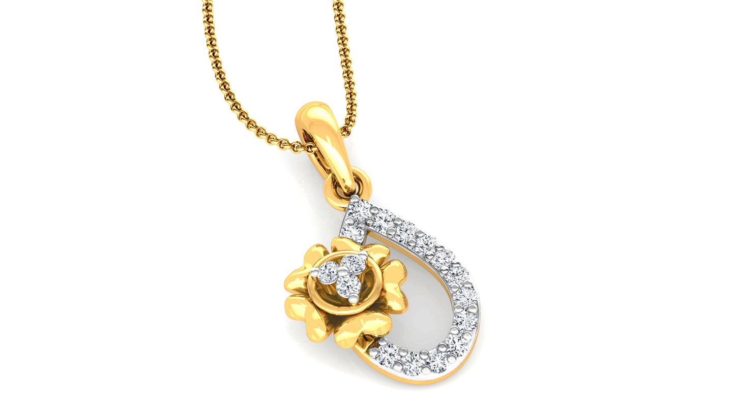 Flower Drop Diamond Earrings And Pendant Set