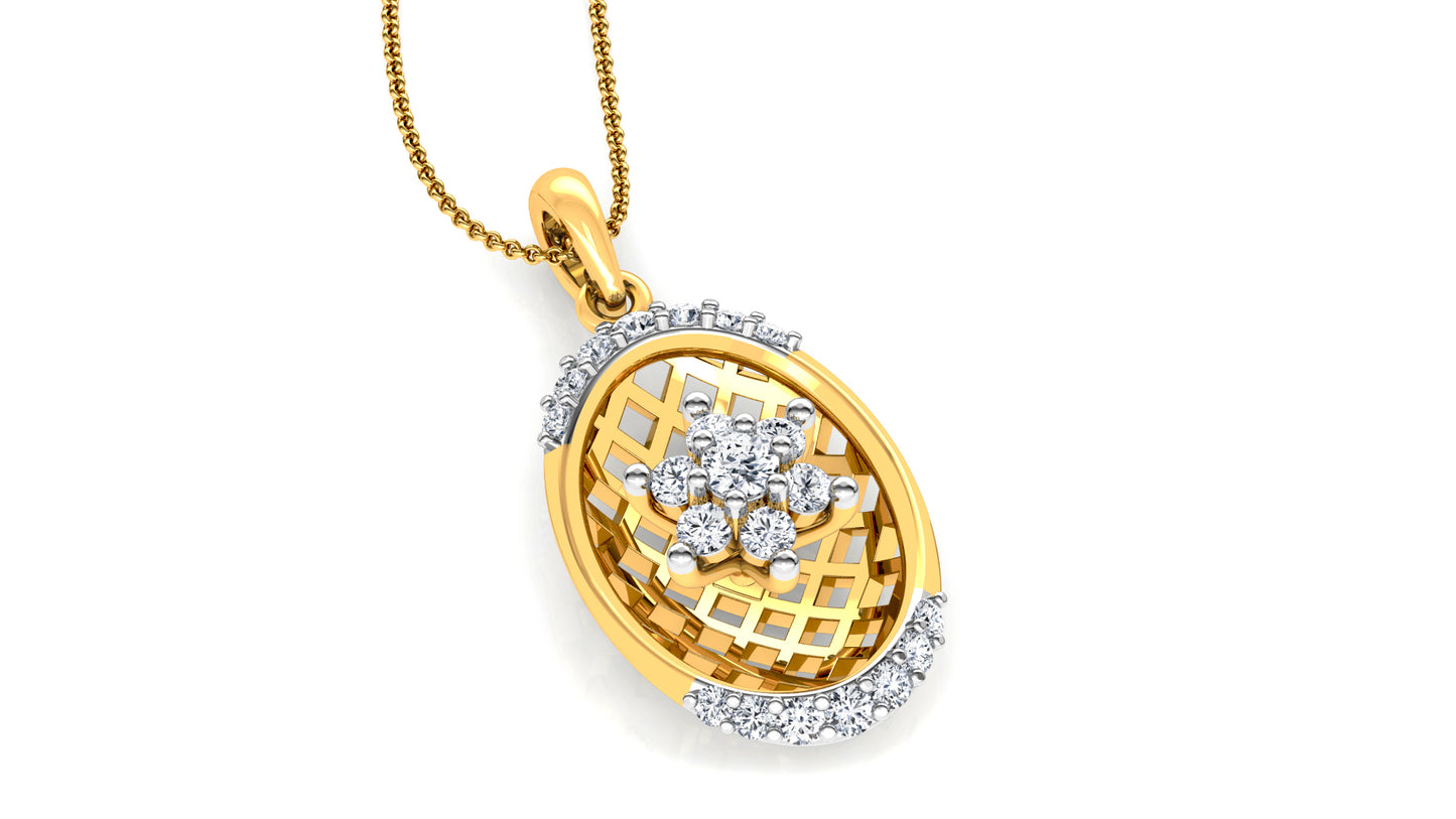 Gold Basket Diamond Earrings And Pendant Set