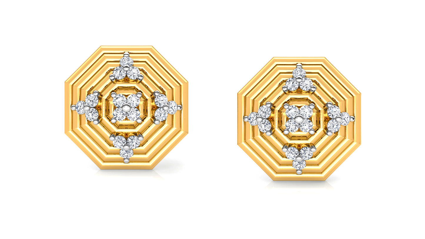 Concentric Octagons Diamond Earrings And Pendant Set