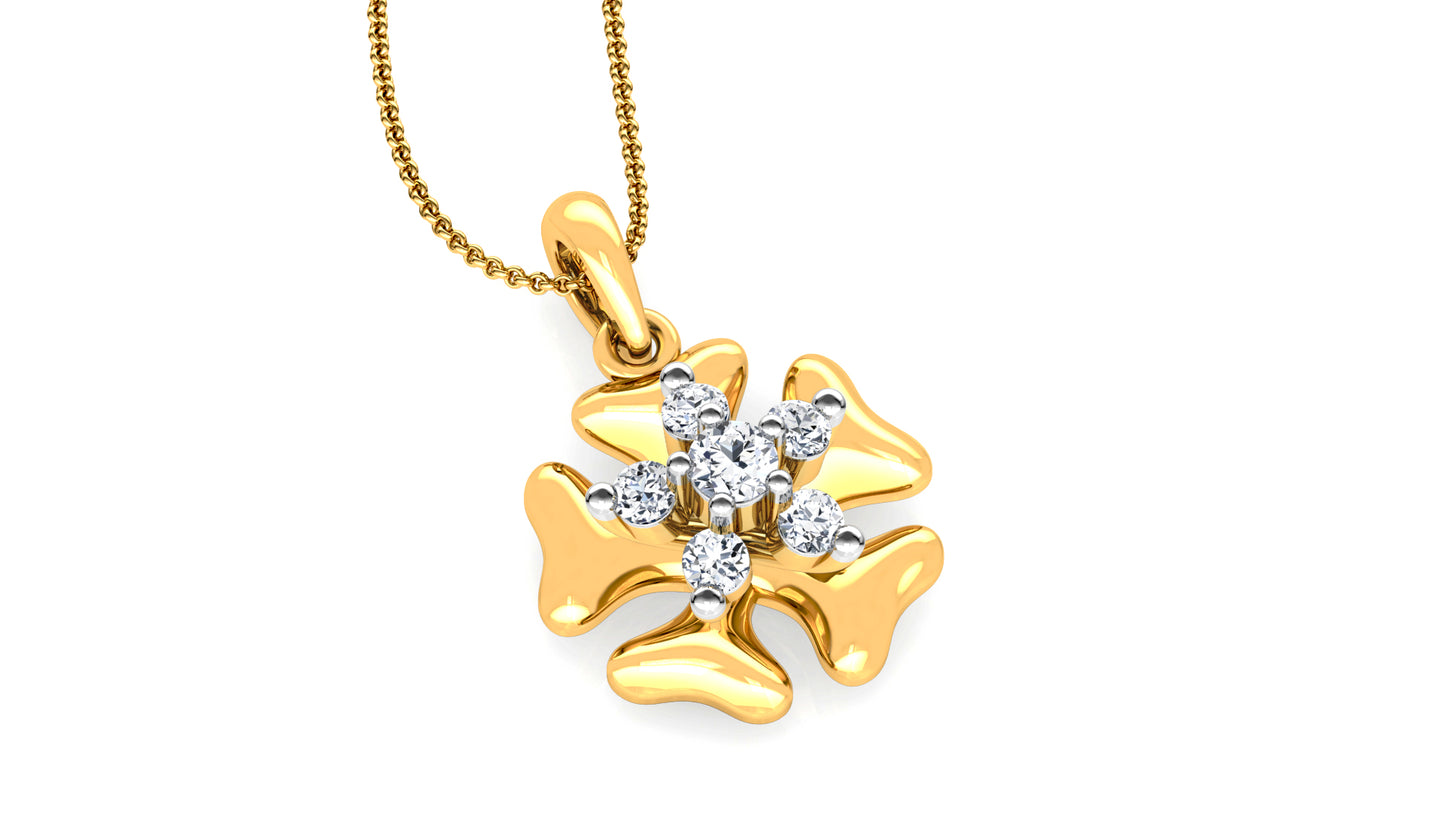 Penta Petals  Diamond Earrings And Pendant Set