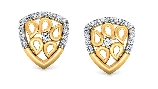 Leafy Shield Diamond Earrings