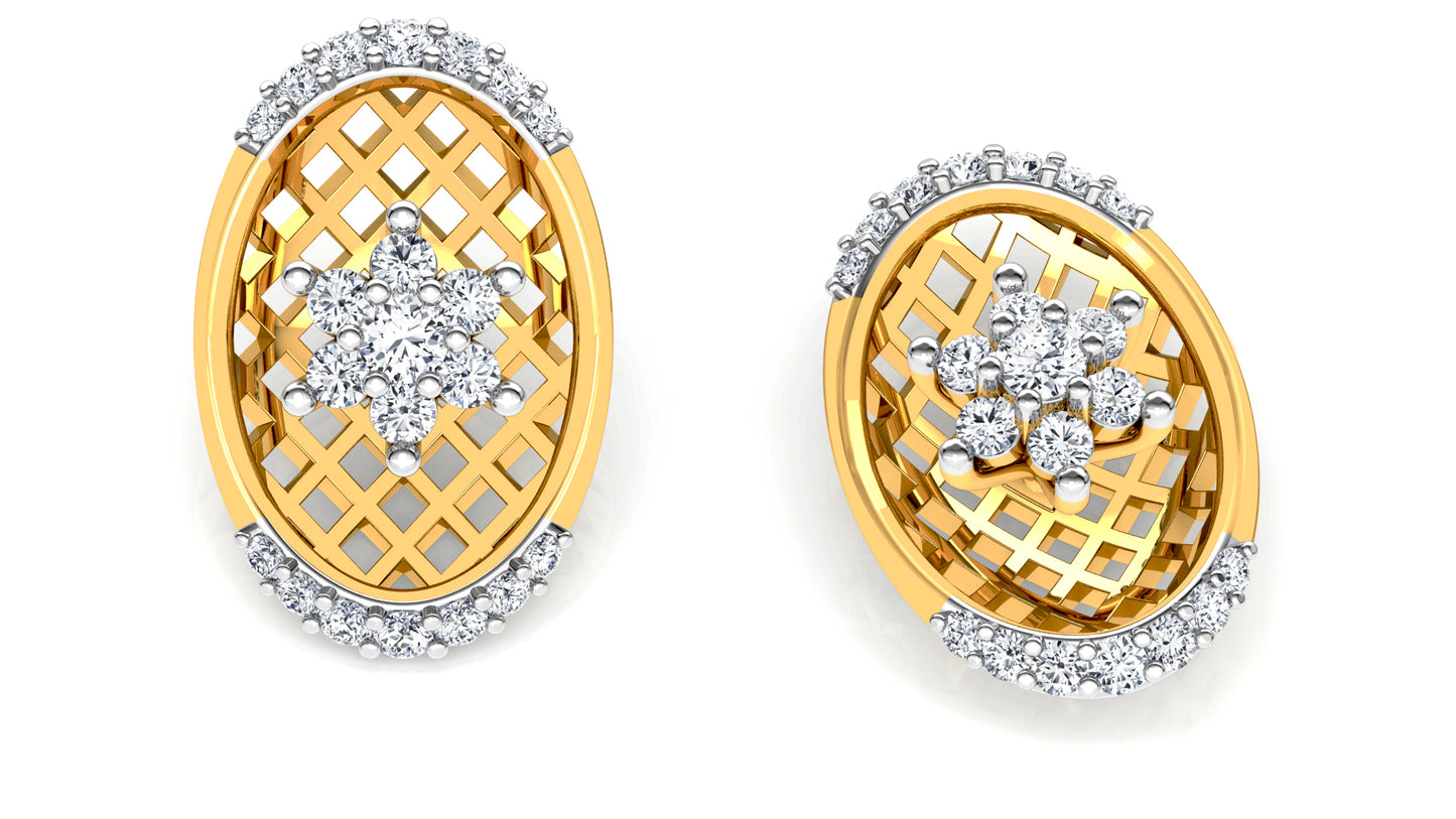 Gold Basket Diamond Earrings And Pendant Set