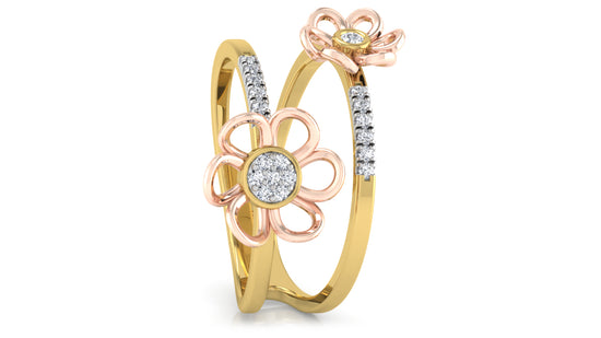 Flower n Band Duo Diamond Ring