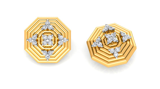 Concentric Octagons Diamond Earrings And Pendant Set