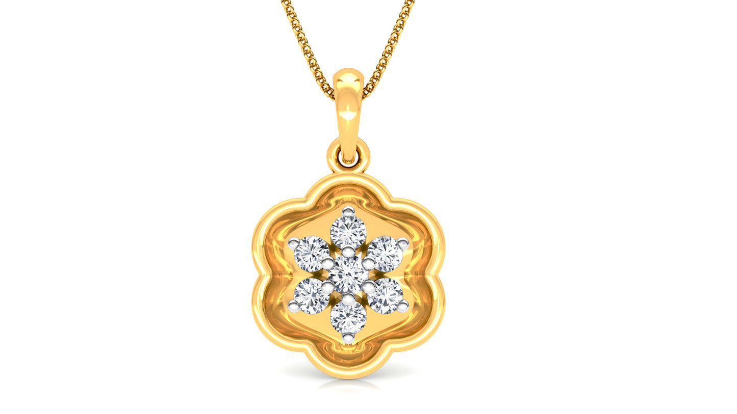 Flower Craving Diamond Earrings And Pendant Set