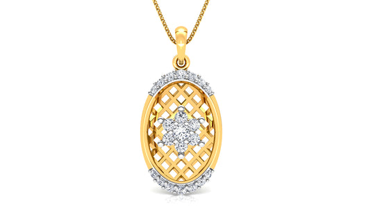 Gold Basket Diamond Earrings And Pendant Set