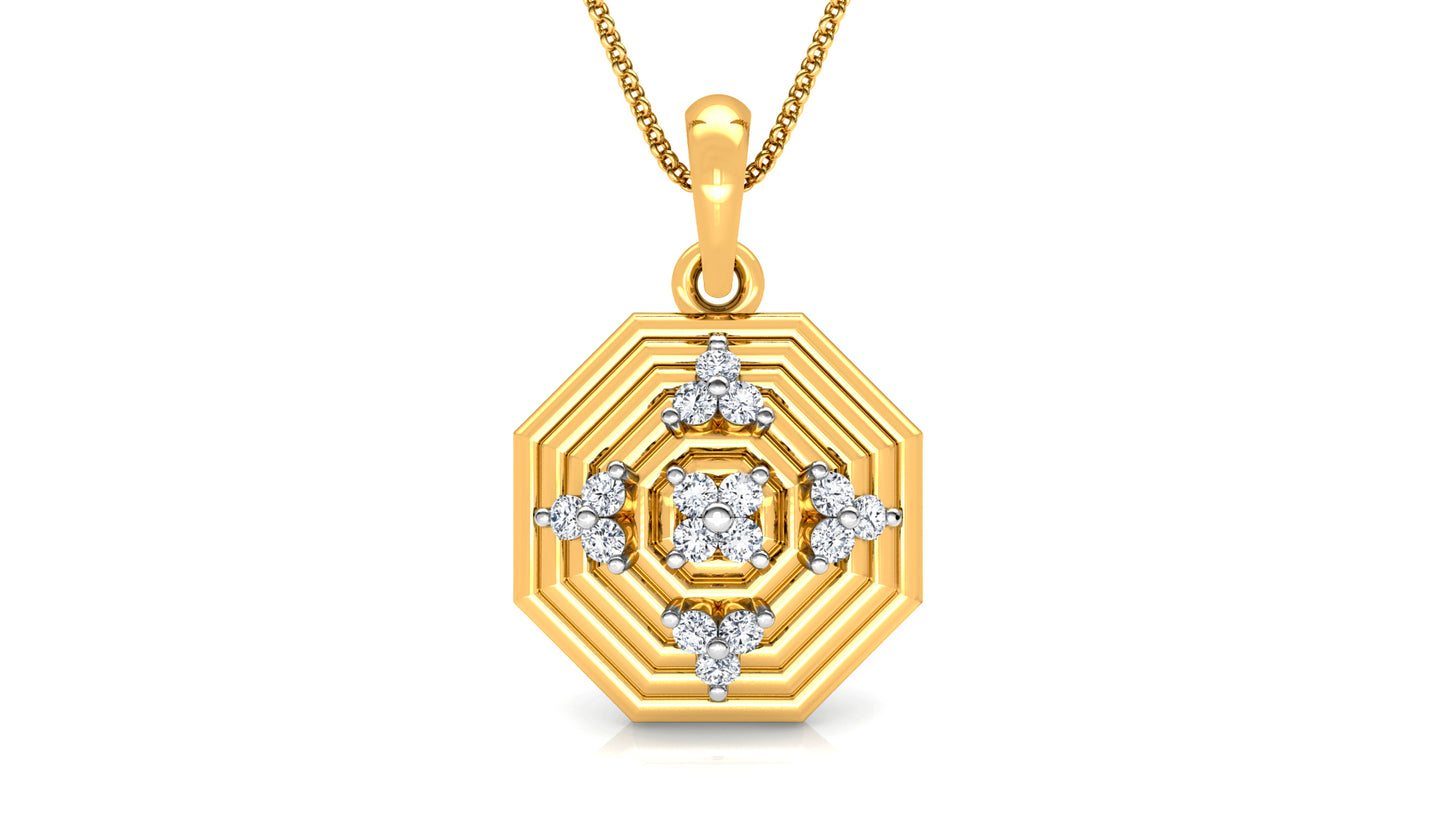 Concentric Octagons Diamond Earrings And Pendant Set