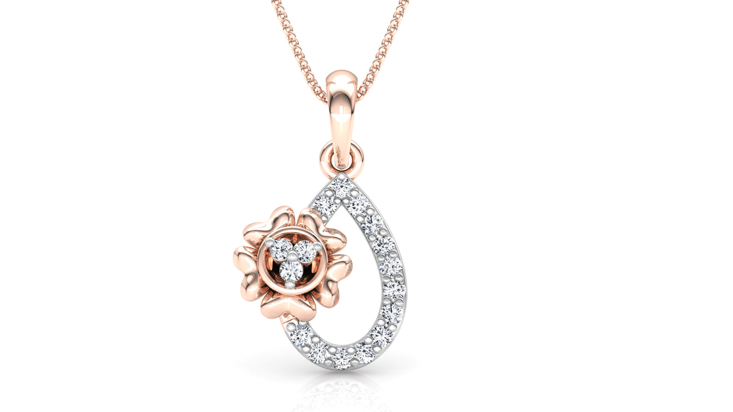 Flower Drop Diamond Earrings And Pendant Set