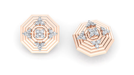 Concentric Octagons Diamond Earrings And Pendant Set