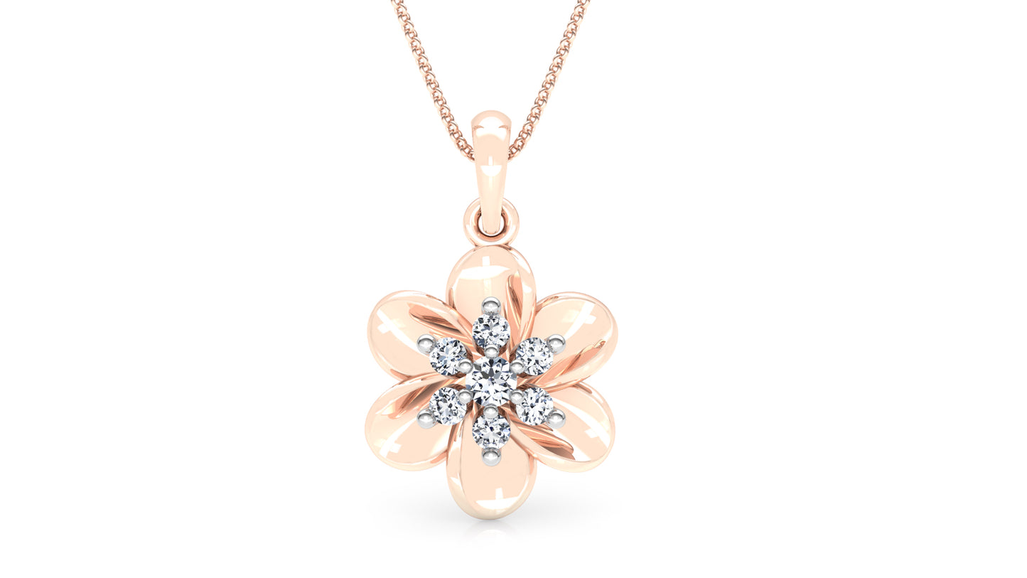 Flower Radius Diamond Earrings And Pendant Set